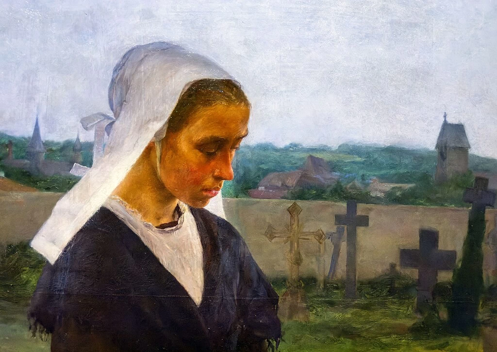 Veloso Salgado - Nel cimitero (1890), Museo Nazionale d'Arte Contemporanea, Lisbona, dettaglio